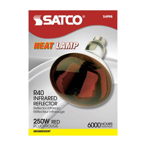 Satco - 250 Watt R40 Incandescent; Red Heat; 6000 Average rated hours; Medium base; 120 Volt
