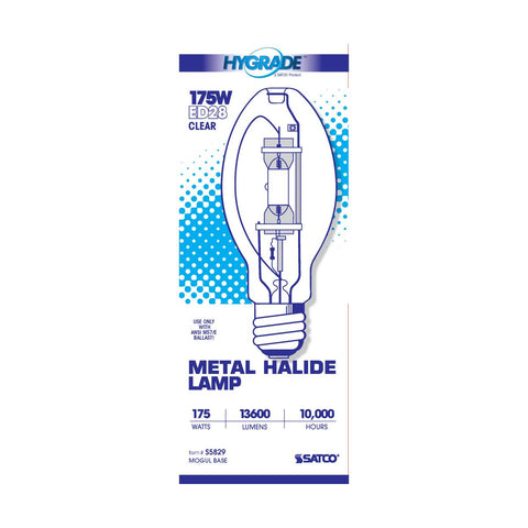 Satco - 175 Watt; Metal Halide HID; Mogul base; ED28; Clear; 65 CRI; 4200K