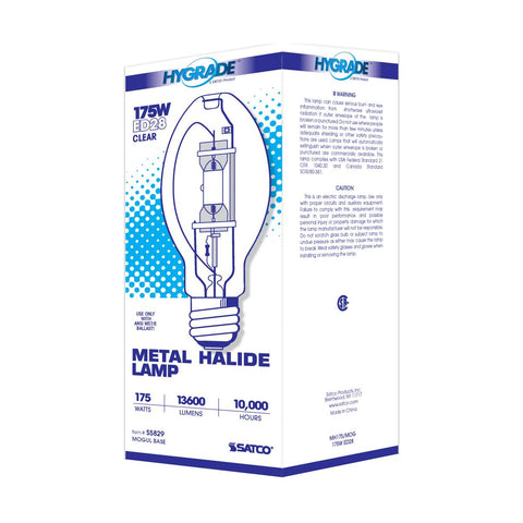 Satco - 175 Watt; Metal Halide HID; Mogul base; ED28; Clear; 65 CRI; 4200K