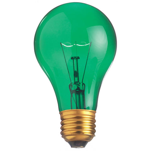 Satco - 25 Watt A19 Incandescent; Transparent Green; 2000 Average rated hours; Medium base; 130 Volt
