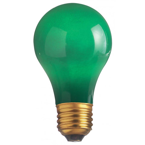 Satco - 25 Watt A19 Incandescent; Ceramic Green; 1000 Average rated hours; 10 Lumens; Medium base; 130 Volt