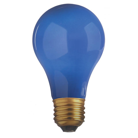 Satco - 25 Watt A19 Incandescent; Ceramic Blue; 1000 Average rated hours; 80 Lumens; Medium base; 130 Volt