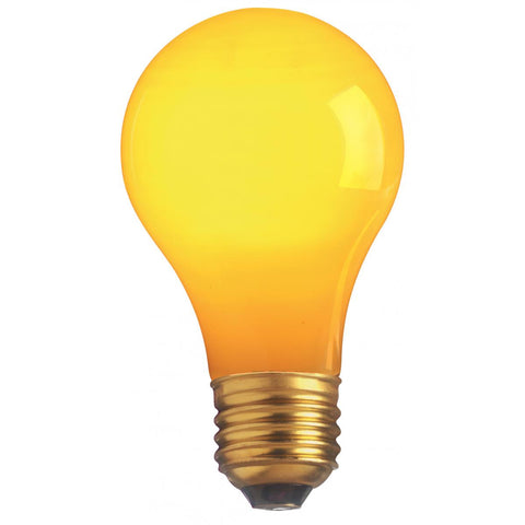 Satco - 25 Watt A19 Incandescent; Ceramic Yellow; 1000 Average rated hours; 30 Lumens; Medium base; 130 Volt