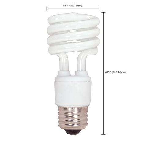 Satco - 13 Watt; Mini Spiral Compact Fluorescent; 2700K; 82 CRI; Medium base; 120 Volt