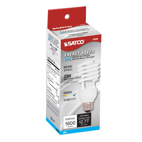 Satco - 23 Watt; Mini Spiral Compact Fluorescent; 5000K; 82 CRI; Medium base; 120 Volt