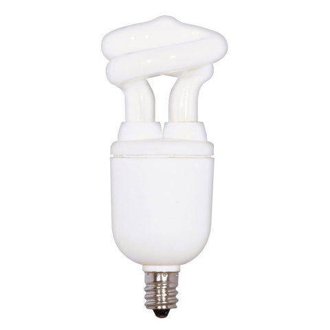 Satco - 5 Watt; Mini Spiral Compact Fluorescent; 2700K; 82 CRI; Candelabra base; 120 Volt