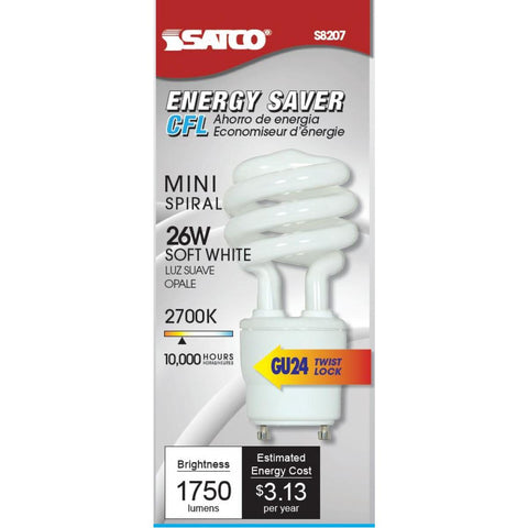 Satco - 26 Watt; Spiral Compact Fluorescent; 2700K; 82 CRI; GU24 base; 120 Volt
