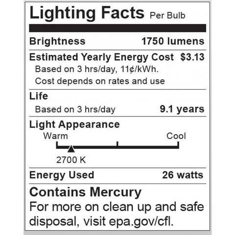 Satco - 26 Watt; Spiral Compact Fluorescent; 2700K; 82 CRI; GU24 base; 120 Volt