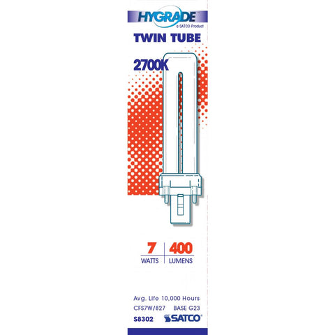 Satco - 7 Watt; pin-based Compact Fluorescent; 2700K; 82 CRI; G23 base