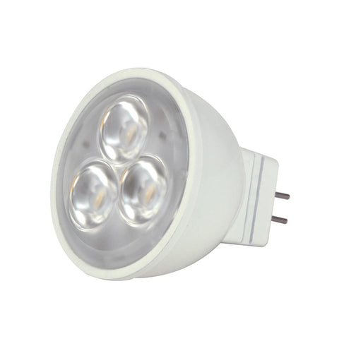 Satco - 3W; LED; MR11; 2700K; 25 deg. beam spread; 25000 Average rated hours; 210 Lumens; GU4 base; 12 Volt AC/DC