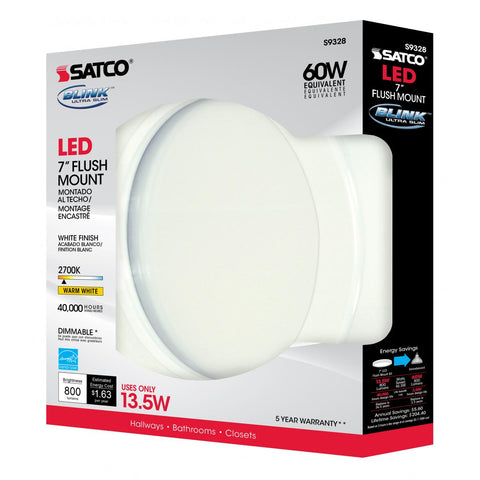 Satco - 13.5 watt; 7" Flush Mount LED Fixture; 2700K; Round Shape; White Finish; 120 volts
