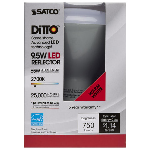Satco - 9.5 Watt; BR30 LED; 105 deg. Beam Angle; 2700K; Medium base; 120 Volt; Dimmable