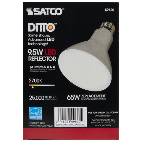 Satco - 9.5 Watt; BR30 LED; 105 deg. Beam Angle; 2700K; Medium base; 120 Volt; Dimmable