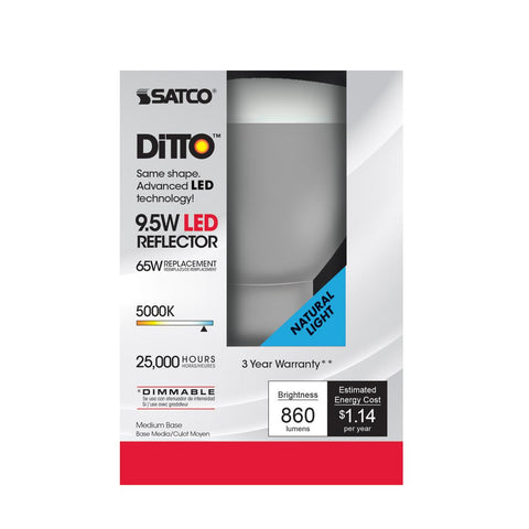 Satco - 9.5 Watt; BR30 LED; 105 deg. Beam Angle; 5000K; Medium base; 120 Volt; Dimmable