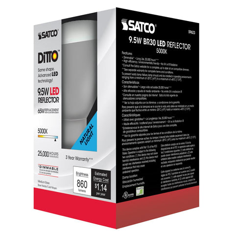 Satco - 9.5 Watt; BR30 LED; 105 deg. Beam Angle; 5000K; Medium base; 120 Volt; Dimmable