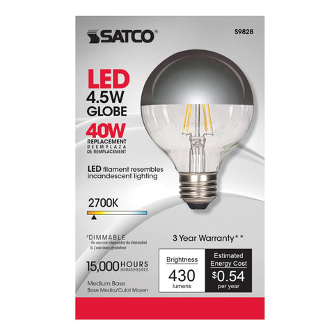Satco - 4.5 Watt G25 LED; Silver crown; Medium base; 2700K; 430 Lumens; 120 Volt