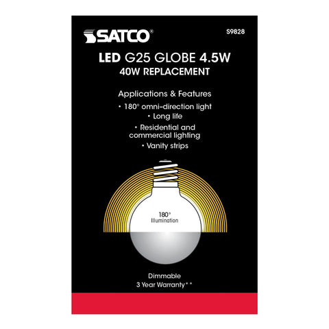 Satco - 4.5 Watt G25 LED; Silver crown; Medium base; 2700K; 430 Lumens; 120 Volt