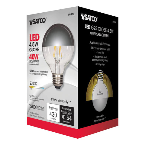 Satco - 4.5 Watt G25 LED; Silver crown; Medium base; 2700K; 430 Lumens; 120 Volt