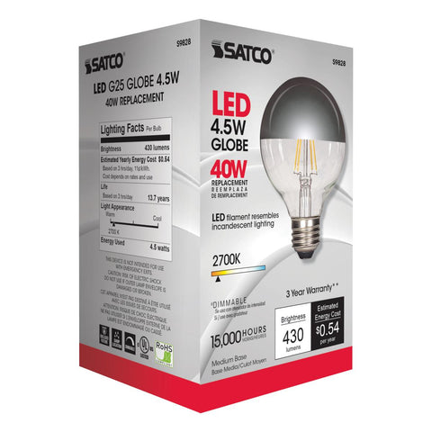 Satco - 4.5 Watt G25 LED; Silver crown; Medium base; 2700K; 430 Lumens; 120 Volt