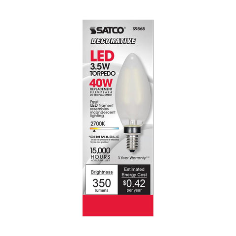 Satco - 3.5 Watt B11 LED; Frosted; Candelabra base; 2700K; 350 Lumens; 120 Volt