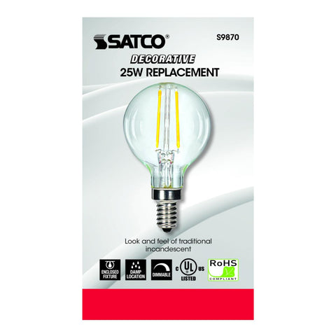 Satco - 2.5 Watt G16.5 LED; Clear; Candelabra base; 2700K; 200 Lumens; 120 Volt