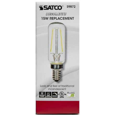 Satco - 2.5 Watt T6 LED; Clear; Candelabra base; 2700K; 200 Lumens; 120 Volt