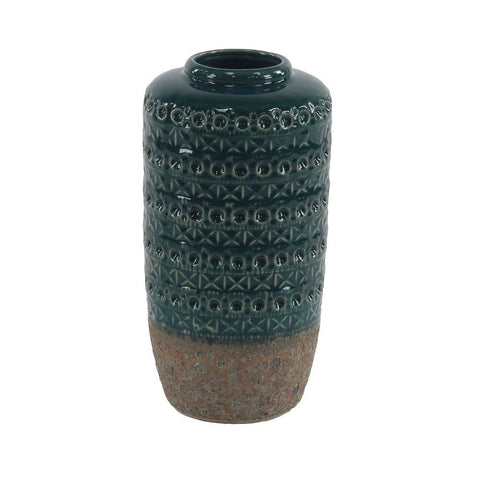 12 x 6 Inch Teal Stoneware Decorative Vase