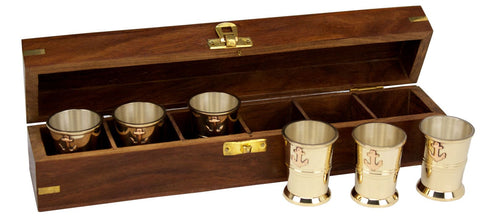 Chest W/ 6 Brass Shot Glasses