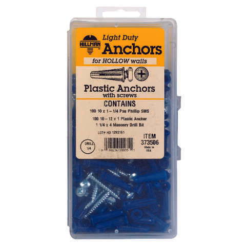 HILLMAN .19 in. D X 1 in. L Plastic Pan Head Conical Anchor Kit 201 pk