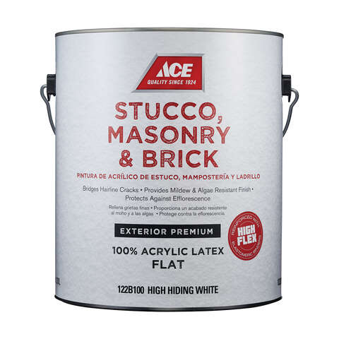 Ace Flat High-Hiding White Acrylic Latex Stucco, Masonry and Brick Paint Exterior 1 gal, Pack of 4