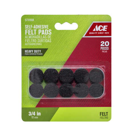 Ace Felt Self Adhesive Protective Pad Brown Round 3/4 in. W 20 pk