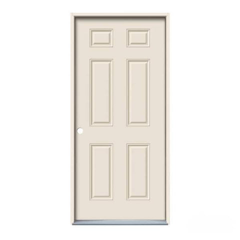 32 in. x 80 in. Prehung Steel 6 Panel Door Left Finger Joint Jamb