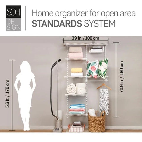 Inka Adjustable White Wire Closet Shelf Kit, 3-5 FT Expandable Organizer System