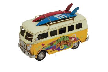 Yellow Tin Vintage Flower Power Hippie Surfer Van 
