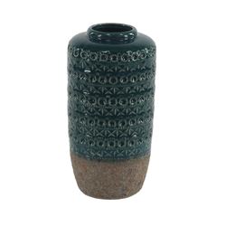 12 x 6 Inch Teal Stoneware Decorative Vase  