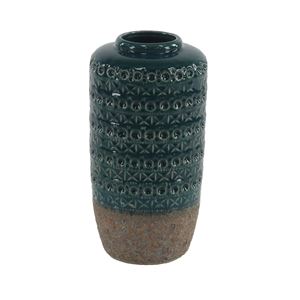 12 x 6 Inch Teal Stoneware Decorative Vase 