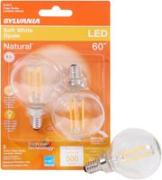 Sylvania 40852 LED Bulb, Decorative, G16.5 Lamp, 60 W Equivalent, E12 Lamp Base, Dimmable, Clear, Soft White Light 