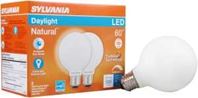 Sylvania 40768 Natural LED Bulb, Globe, G25 Lamp, 60 W Equivalent, E26 Lamp Base, Dimmable, Frosted, Daylight Light 