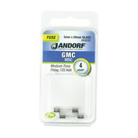 Jandorf 60695 Time Delay Fuse, 4 A, 125 V, 10 kA Interrupt, Glass Body 