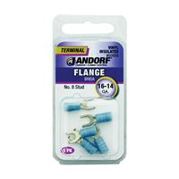 Jandorf 60889 Spade Terminal, 16 to 14 AWG Wire, #8 Stud, Vinyl Insulation, Copper Contact, Blue 