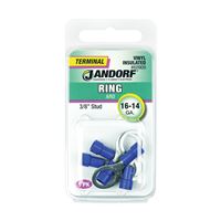 Jandorf 60909 Ring Terminal, 16 to 14 AWG Wire, 3/8 in Stud, Vinyl Insulation, Copper Contact, Blue 