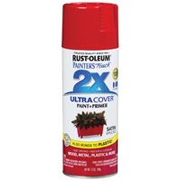 Rust-Oleum Painters Touch 2X Ultra Cover 334094 Spray Paint, Satin, Apple Red, 12 oz, Aerosol Can 