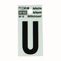 Hy-Ko RV-15/U Reflective Letter, Character: U, 1 in H Character, Black Character, Silver Background, Vinyl, Pack of 10 