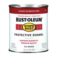 Rust-Oleum Stops Rust 7762502 Enamel Paint, Oil, Gloss, Sunrise Red, 1 qt, Can, 50 to 90 sq-ft/qt Coverage Area 