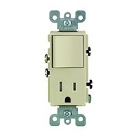 Leviton 5625 Series S01-T5625-0IS Combination Switch/Receptacle, 1-Pole, 15 A, 120 V Switch, 125 V Receptacle, Ivory 
