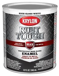 Krylon Rust Tough K09704008 Rust-Preventative Paint, Gloss Sheen, White, 1 qt, 400 sq-ft/gal Coverage Area  2 Pack