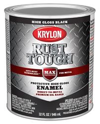 Krylon Rust Tough K09705008 Rust-Preventative Paint, Gloss Sheen, Black, 1 qt, 400 sq-ft/gal Coverage Area  2 Pack