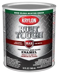Krylon Rust Tough K09714008 Rust-Preventative Paint, Gloss Sheen, Hunter Green, 1 qt, 400 sq-ft/gal Coverage Area  2 Pack