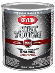 Krylon Rust Tough K09716008 Rust-Preventative Paint, Gloss Sheen, Classic Gray, 1 qt, 400 sq-ft/gal Coverage Area  2 Pack