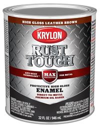 Krylon Rust Tough K09766008 Rust-Preventative Paint, Gloss Sheen, Leather Brown, 1 qt, 400 sq-ft/gal Coverage Area  2 Pack